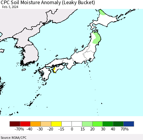 Japan CPC Soil Moisture Anomaly (Leaky Bucket) Thematic Map For 2/1/2024 - 2/5/2024