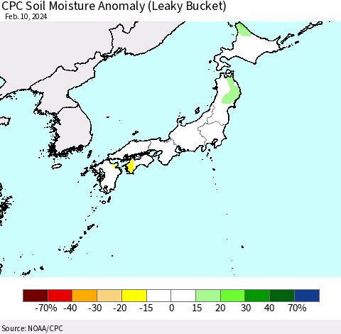 Japan CPC Soil Moisture Anomaly (Leaky Bucket) Thematic Map For 2/6/2024 - 2/10/2024