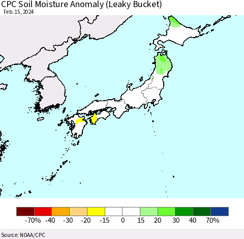 Japan CPC Soil Moisture Anomaly (Leaky Bucket) Thematic Map For 2/11/2024 - 2/15/2024