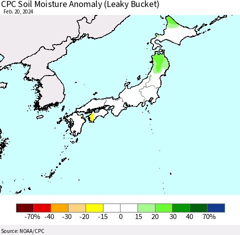 Japan CPC Soil Moisture Anomaly (Leaky Bucket) Thematic Map For 2/16/2024 - 2/20/2024
