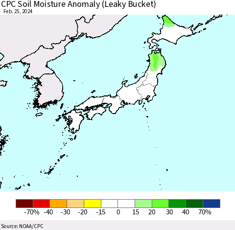 Japan CPC Soil Moisture Anomaly (Leaky Bucket) Thematic Map For 2/21/2024 - 2/25/2024