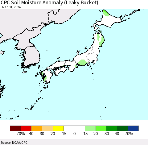 Japan CPC Soil Moisture Anomaly (Leaky Bucket) Thematic Map For 3/26/2024 - 3/31/2024