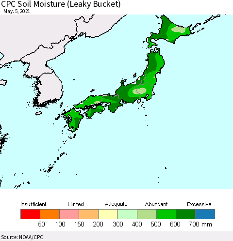 Japan CPC Soil Moisture (Leaky Bucket) Thematic Map For 5/1/2021 - 5/5/2021