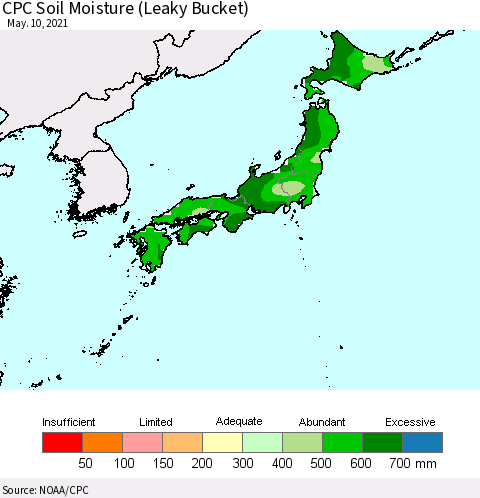 Japan CPC Soil Moisture (Leaky Bucket) Thematic Map For 5/6/2021 - 5/10/2021