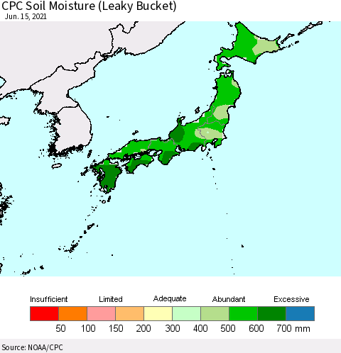 Japan CPC Soil Moisture (Leaky Bucket) Thematic Map For 6/11/2021 - 6/15/2021