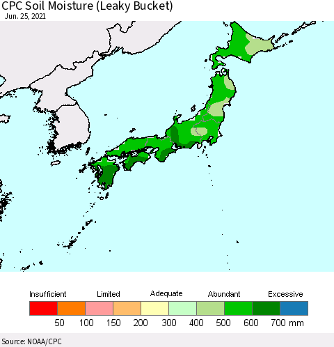 Japan CPC Soil Moisture (Leaky Bucket) Thematic Map For 6/21/2021 - 6/25/2021