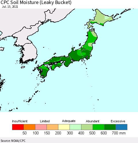 Japan CPC Soil Moisture (Leaky Bucket) Thematic Map For 7/11/2021 - 7/15/2021