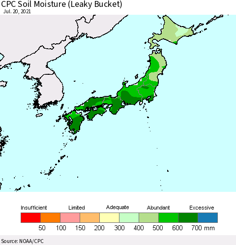 Japan CPC Soil Moisture (Leaky Bucket) Thematic Map For 7/16/2021 - 7/20/2021