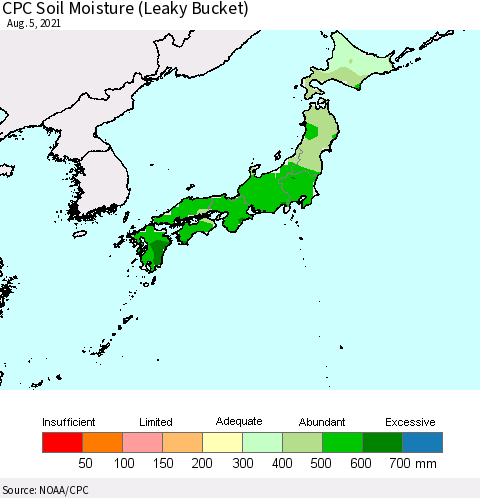 Japan CPC Soil Moisture (Leaky Bucket) Thematic Map For 8/1/2021 - 8/5/2021