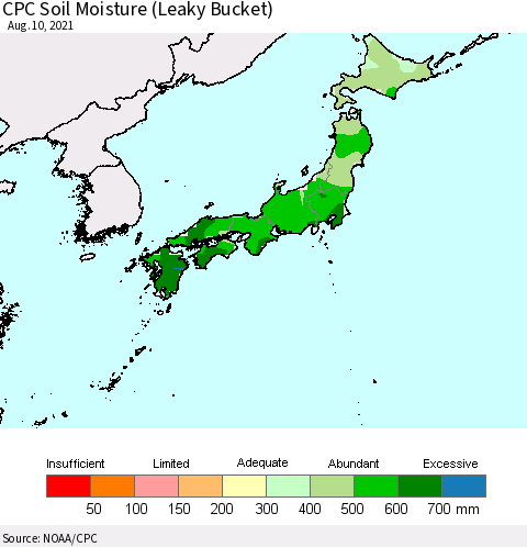 Japan CPC Soil Moisture (Leaky Bucket) Thematic Map For 8/6/2021 - 8/10/2021