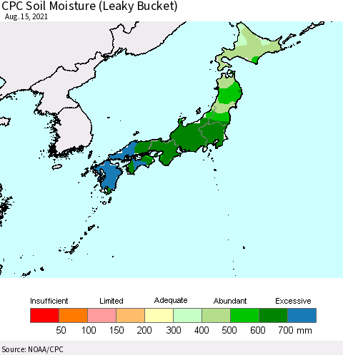 Japan CPC Soil Moisture (Leaky Bucket) Thematic Map For 8/11/2021 - 8/15/2021