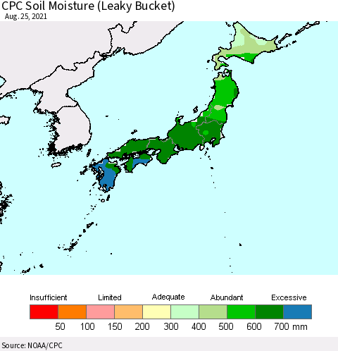 Japan CPC Soil Moisture (Leaky Bucket) Thematic Map For 8/21/2021 - 8/25/2021