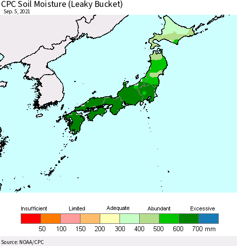Japan CPC Soil Moisture (Leaky Bucket) Thematic Map For 9/1/2021 - 9/5/2021