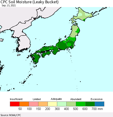Japan CPC Soil Moisture (Leaky Bucket) Thematic Map For 9/11/2021 - 9/15/2021