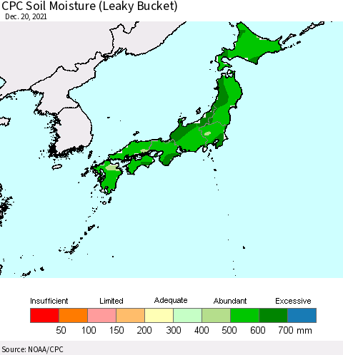 Japan CPC Soil Moisture (Leaky Bucket) Thematic Map For 12/16/2021 - 12/20/2021