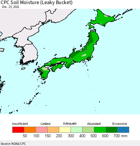 Japan CPC Soil Moisture (Leaky Bucket) Thematic Map For 12/21/2021 - 12/25/2021