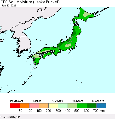 Japan CPC Soil Moisture (Leaky Bucket) Thematic Map For 1/6/2022 - 1/10/2022