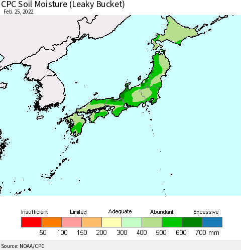 Japan CPC Soil Moisture (Leaky Bucket) Thematic Map For 2/21/2022 - 2/25/2022