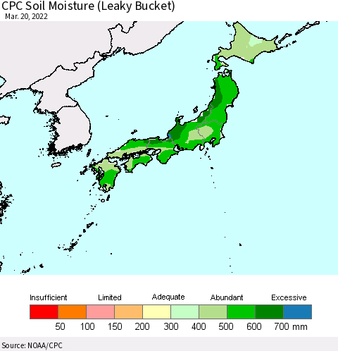 Japan CPC Soil Moisture (Leaky Bucket) Thematic Map For 3/16/2022 - 3/20/2022