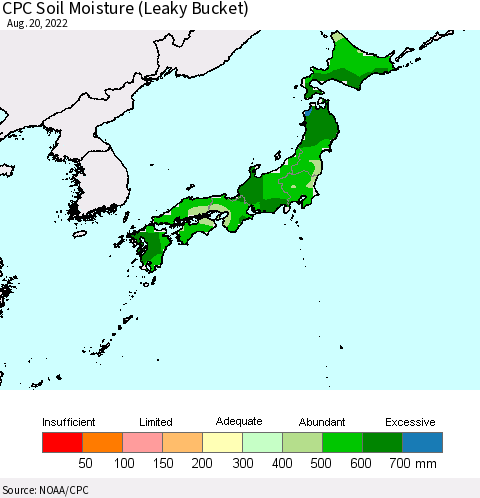 Japan CPC Soil Moisture (Leaky Bucket) Thematic Map For 8/16/2022 - 8/20/2022