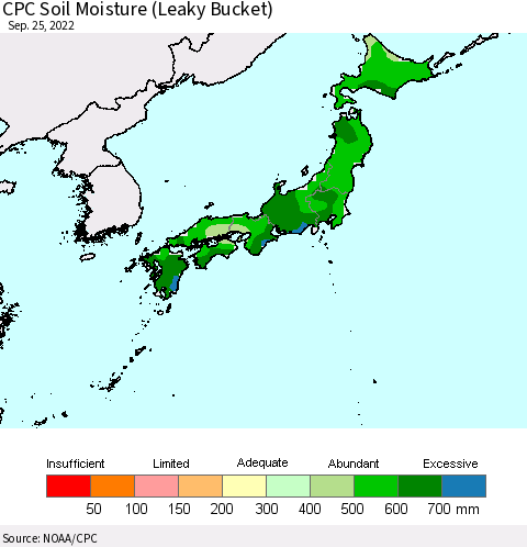 Japan CPC Soil Moisture (Leaky Bucket) Thematic Map For 9/21/2022 - 9/25/2022