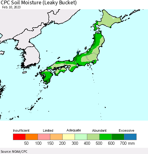 Japan CPC Soil Moisture (Leaky Bucket) Thematic Map For 2/6/2023 - 2/10/2023