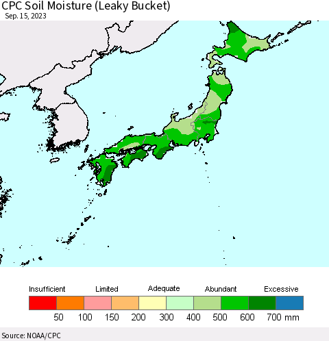 Japan CPC Soil Moisture (Leaky Bucket) Thematic Map For 9/11/2023 - 9/15/2023