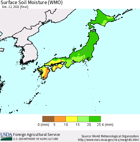 Japan Surface Soil Moisture (WMO) Thematic Map For 12/6/2021 - 12/12/2021