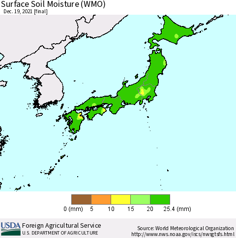 Japan Surface Soil Moisture (WMO) Thematic Map For 12/13/2021 - 12/19/2021