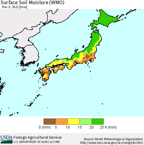 Japan Surface Soil Moisture (WMO) Thematic Map For 2/28/2022 - 3/6/2022