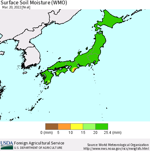 Japan Surface Soil Moisture (WMO) Thematic Map For 3/14/2022 - 3/20/2022