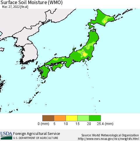 Japan Surface Soil Moisture (WMO) Thematic Map For 3/21/2022 - 3/27/2022