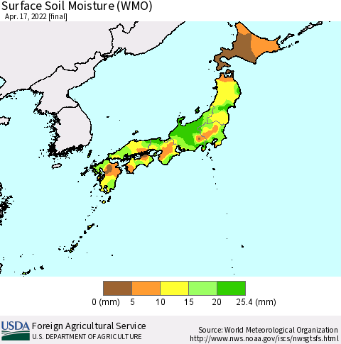 Japan Surface Soil Moisture (WMO) Thematic Map For 4/11/2022 - 4/17/2022