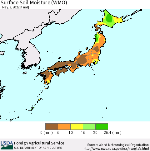 Japan Surface Soil Moisture (WMO) Thematic Map For 5/2/2022 - 5/8/2022