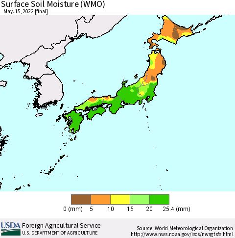 Japan Surface Soil Moisture (WMO) Thematic Map For 5/9/2022 - 5/15/2022