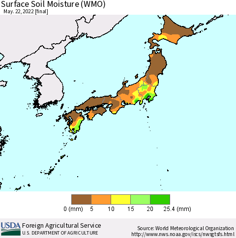 Japan Surface Soil Moisture (WMO) Thematic Map For 5/16/2022 - 5/22/2022