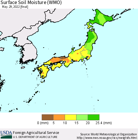 Japan Surface Soil Moisture (WMO) Thematic Map For 5/23/2022 - 5/29/2022