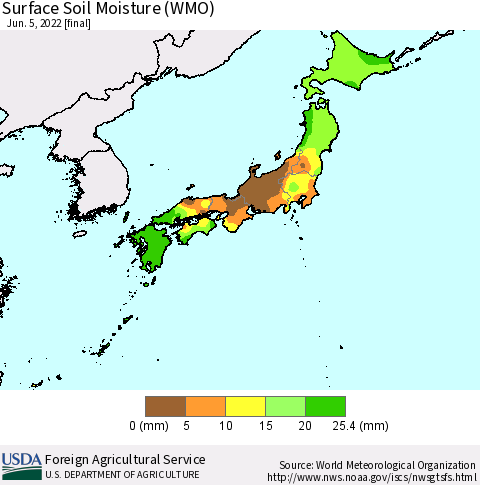 Japan Surface Soil Moisture (WMO) Thematic Map For 5/30/2022 - 6/5/2022