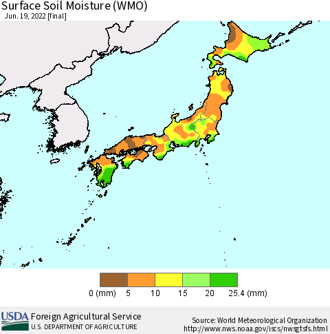 Japan Surface Soil Moisture (WMO) Thematic Map For 6/13/2022 - 6/19/2022
