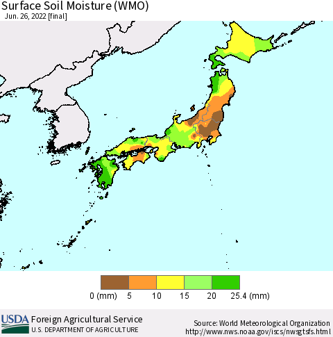 Japan Surface Soil Moisture (WMO) Thematic Map For 6/20/2022 - 6/26/2022
