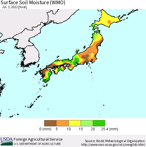 Japan Surface Soil Moisture (WMO) Thematic Map For 6/27/2022 - 7/3/2022