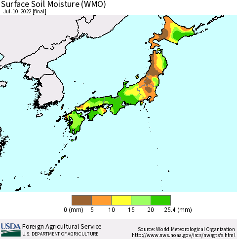 Japan Surface Soil Moisture (WMO) Thematic Map For 7/4/2022 - 7/10/2022