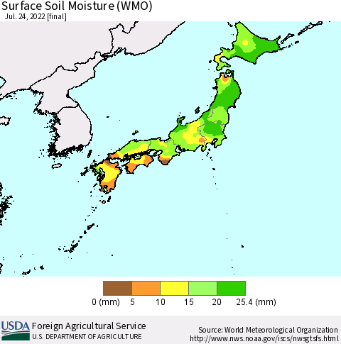 Japan Surface Soil Moisture (WMO) Thematic Map For 7/18/2022 - 7/24/2022