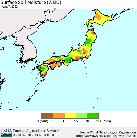 Japan Surface Soil Moisture (WMO) Thematic Map For 8/1/2022 - 8/7/2022