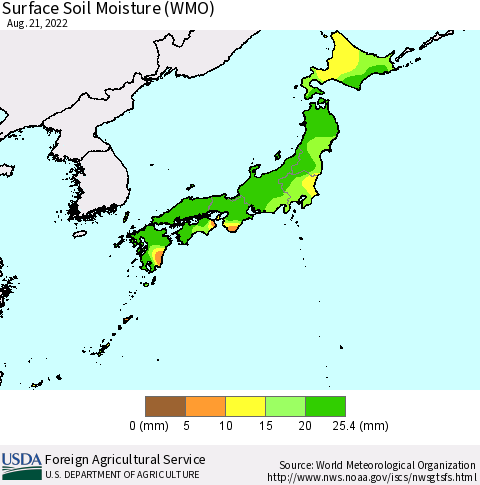 Japan Surface Soil Moisture (WMO) Thematic Map For 8/15/2022 - 8/21/2022