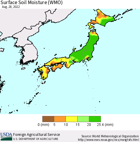 Japan Surface Soil Moisture (WMO) Thematic Map For 8/22/2022 - 8/28/2022