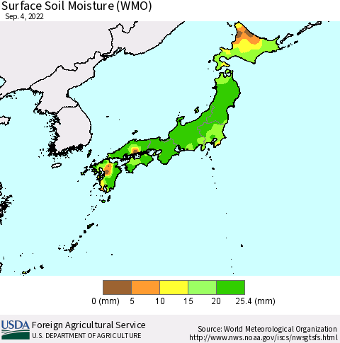 Japan Surface Soil Moisture (WMO) Thematic Map For 8/29/2022 - 9/4/2022