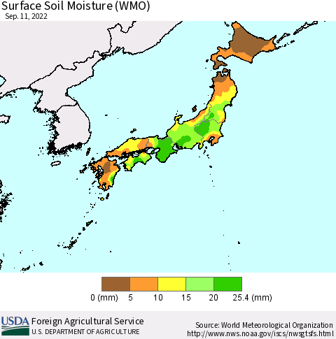 Japan Surface Soil Moisture (WMO) Thematic Map For 9/5/2022 - 9/11/2022