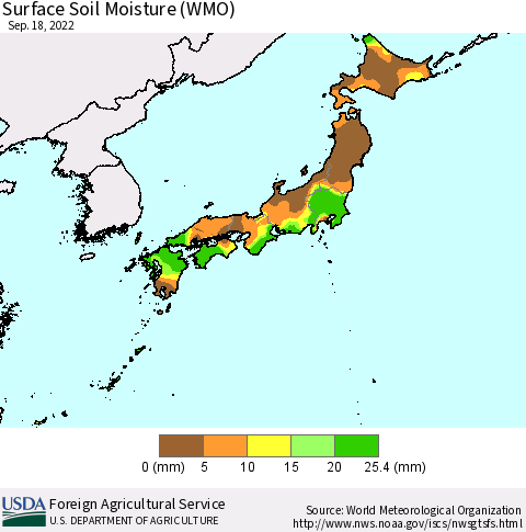 Japan Surface Soil Moisture (WMO) Thematic Map For 9/12/2022 - 9/18/2022