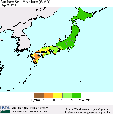Japan Surface Soil Moisture (WMO) Thematic Map For 9/19/2022 - 9/25/2022
